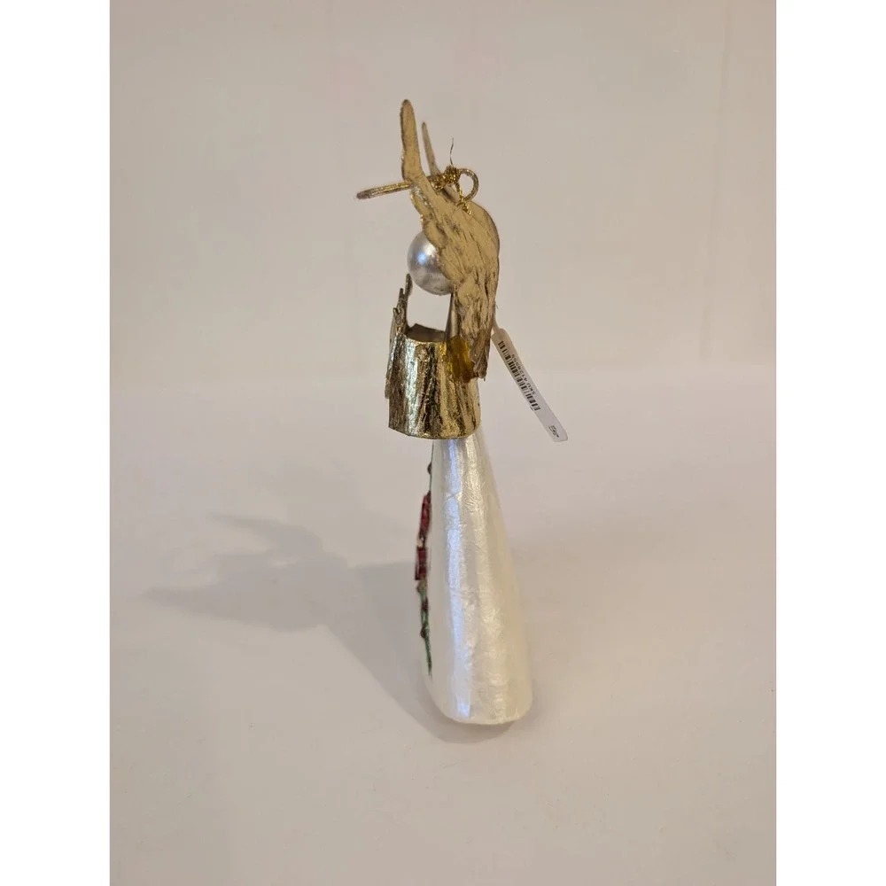 VTG Pier 1 Capiz Shell Christmas Angel Ornament W Harp Figure 3D Decorated Gold